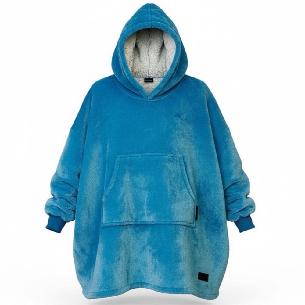 Catalonia Unisex Blue Oversized Sherpa Fleece Blanket Hooded Sweatshirt Size OS